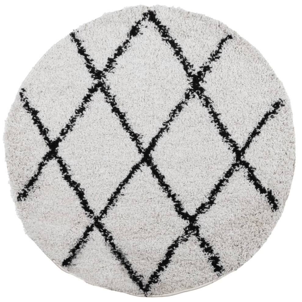 Vidaxl (Cream And Black, 120 Cm) Shaggy Rug Floor Mat Fluffy Rug Area Rug Pamplona High Pile Modern