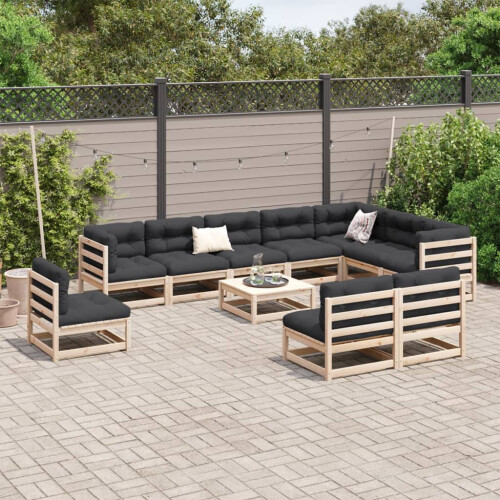VidaXL vidaXL Garden Sofa Set 11 Piece Outdoor Sofa Set Corner Sofa Solid Wood Pine 2