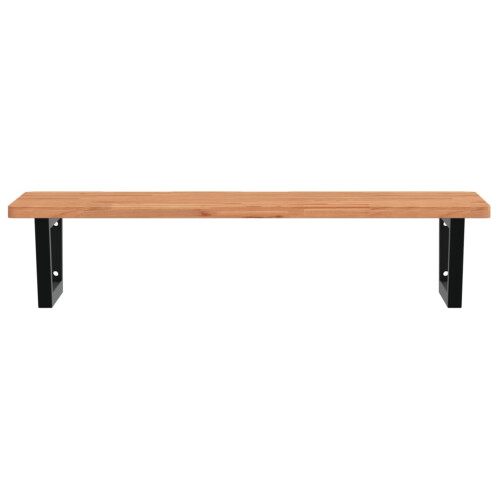 VidaXL vidaXL Basin Shelf Wall Mounted Bathroom Countertop Steel and Solid Wood Beech 2