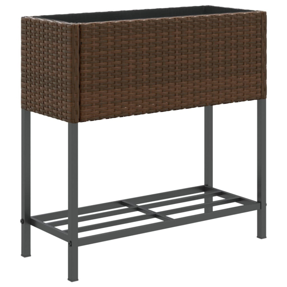 Vidaxl Garden Planter With Shelf Flower Pot Planter Pot Brown Poly Rattan