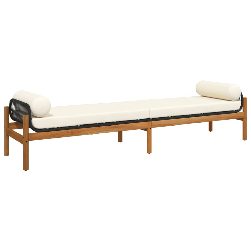 vidaXL Garden Bench with Cushions - Black Poly Rattan, Acacia Wood Frame, Roll Pillows, UV-Resistant, 216 x 55.5 x 48 cm-image-OPC-PF8SBVP-NEW
