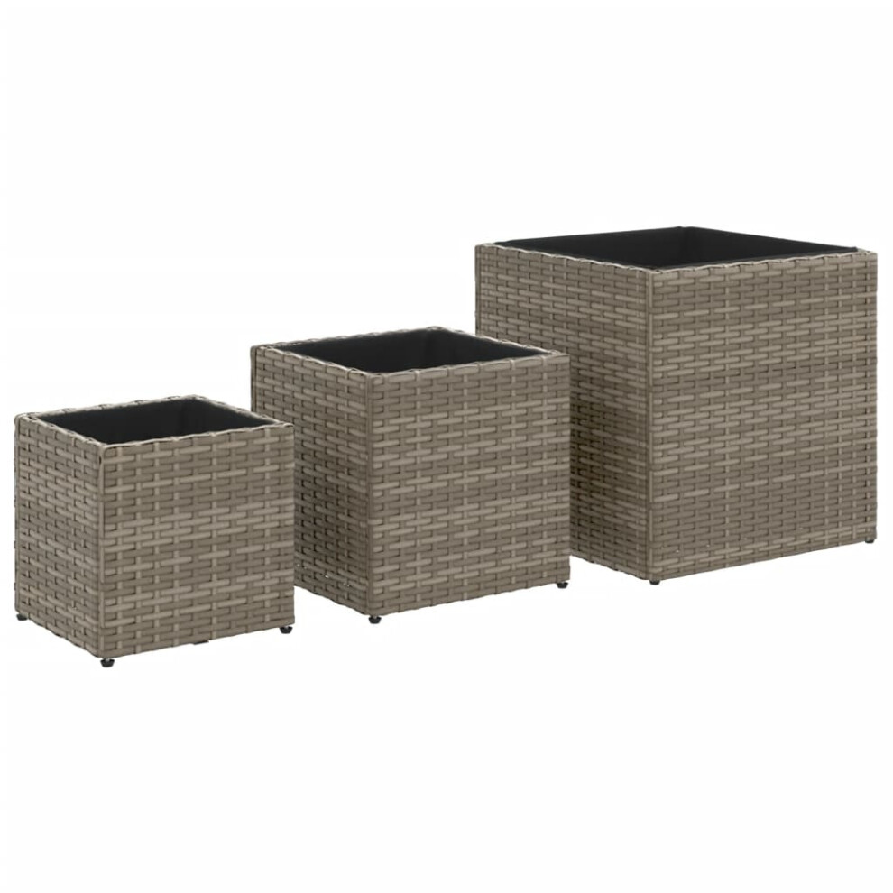 vidaXL Garden Planters Outdoor Flower Pot Planter Pot 3 pcs Grey Poly Rattan