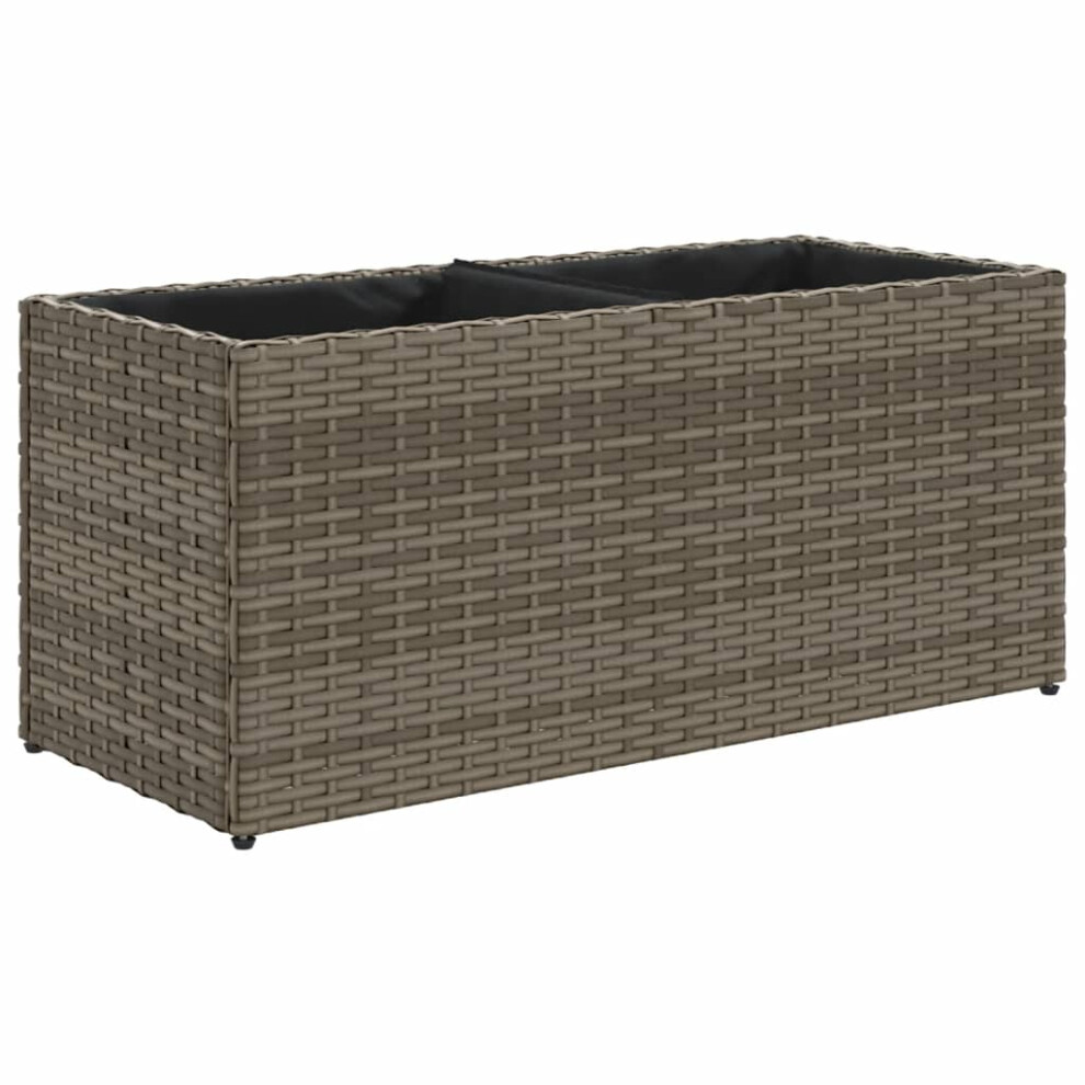 vidaXL Garden Planter with 2 Pots Flower Pot Planter Pot Grey Poly Rattan