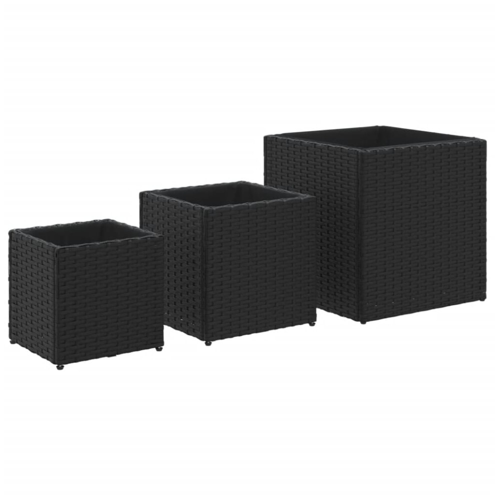 vidaXL Garden Planters Outdoor Flower Pot Planter Pot 3 pcs Black Poly Rattan