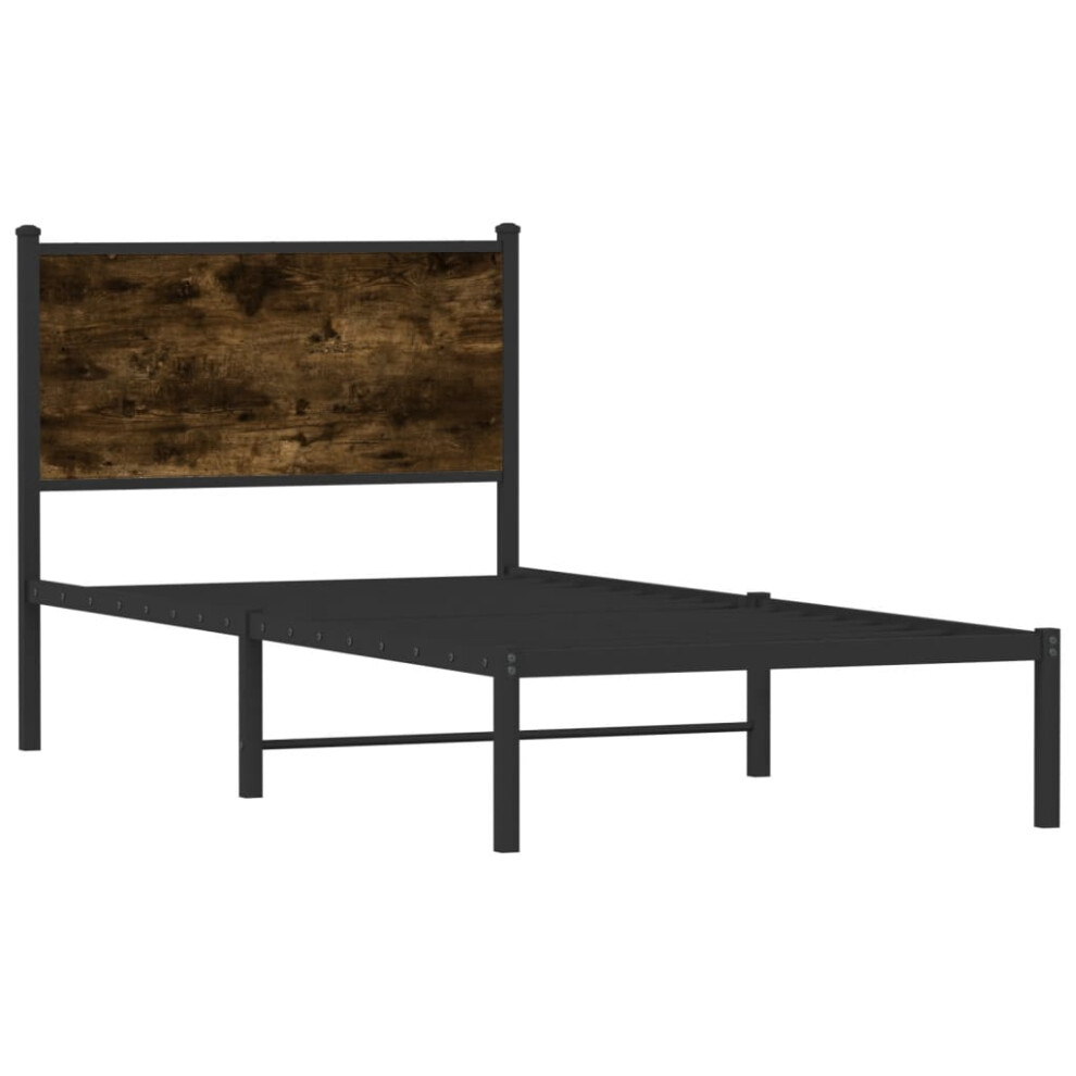 Vidaxl Metal Bed Frame With Headboard Bed Smoked Oak 75X190 Cm Small Single