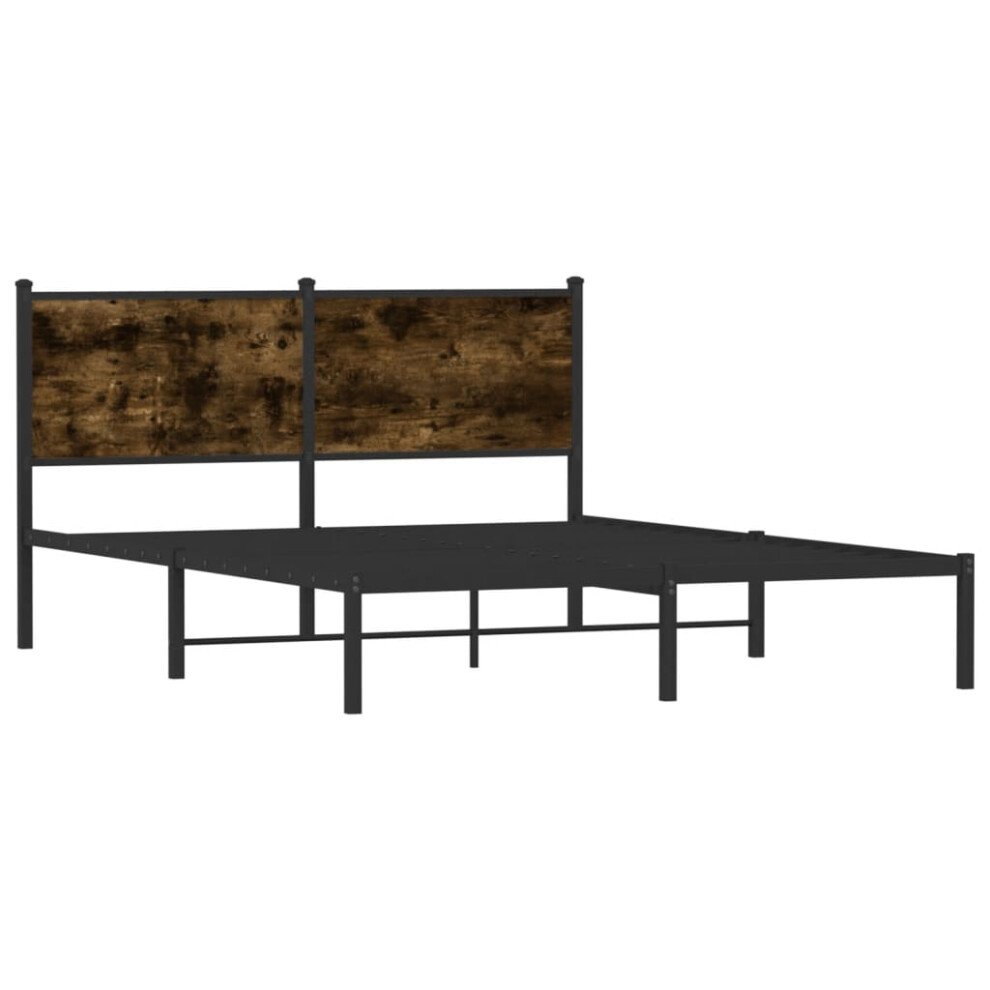 vidaXL Metal Bed Frame with Headboard Bed Smoked Oak 150x200 cm King Size