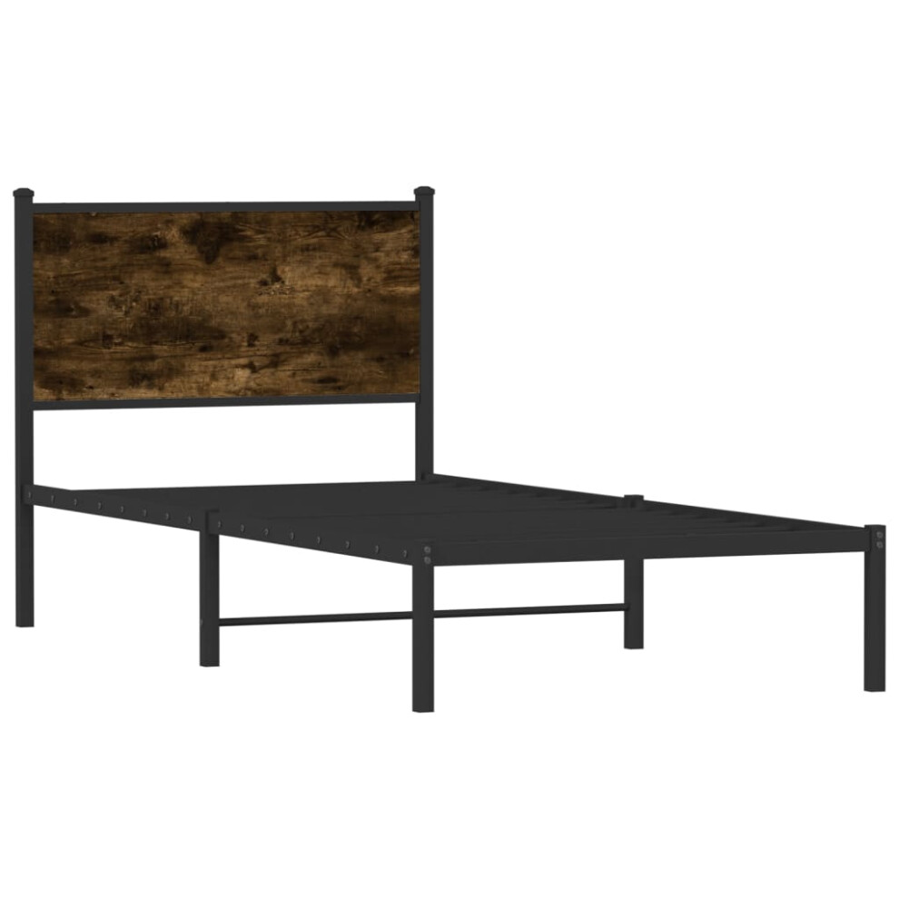 Vidaxl Metal Bed Frame With Headboard Bed Base Bedstead Smoked Oak 90X200 Cm