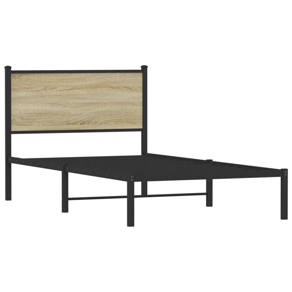 Vidaxl Metal Bed Frame With Headboard Bed Base Bedstead Sonoma Oak 107X203 Cm