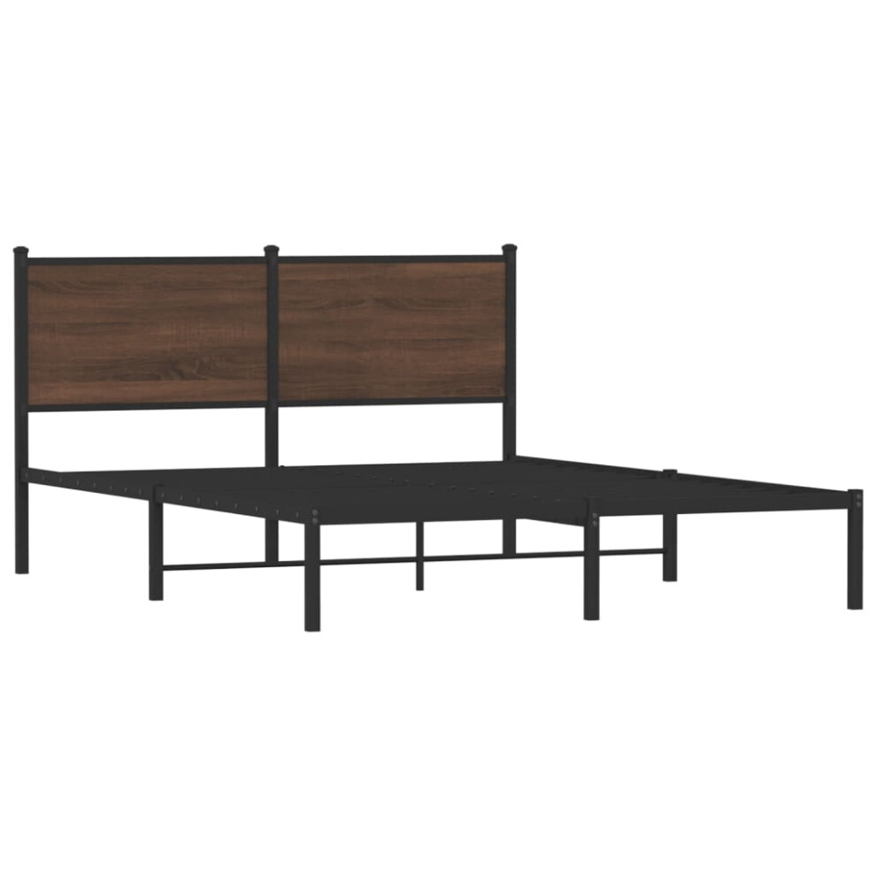 vidaXL Metal Bed Frame with Headboard Bed Base Bedstead Brown Oak 140x190 cm