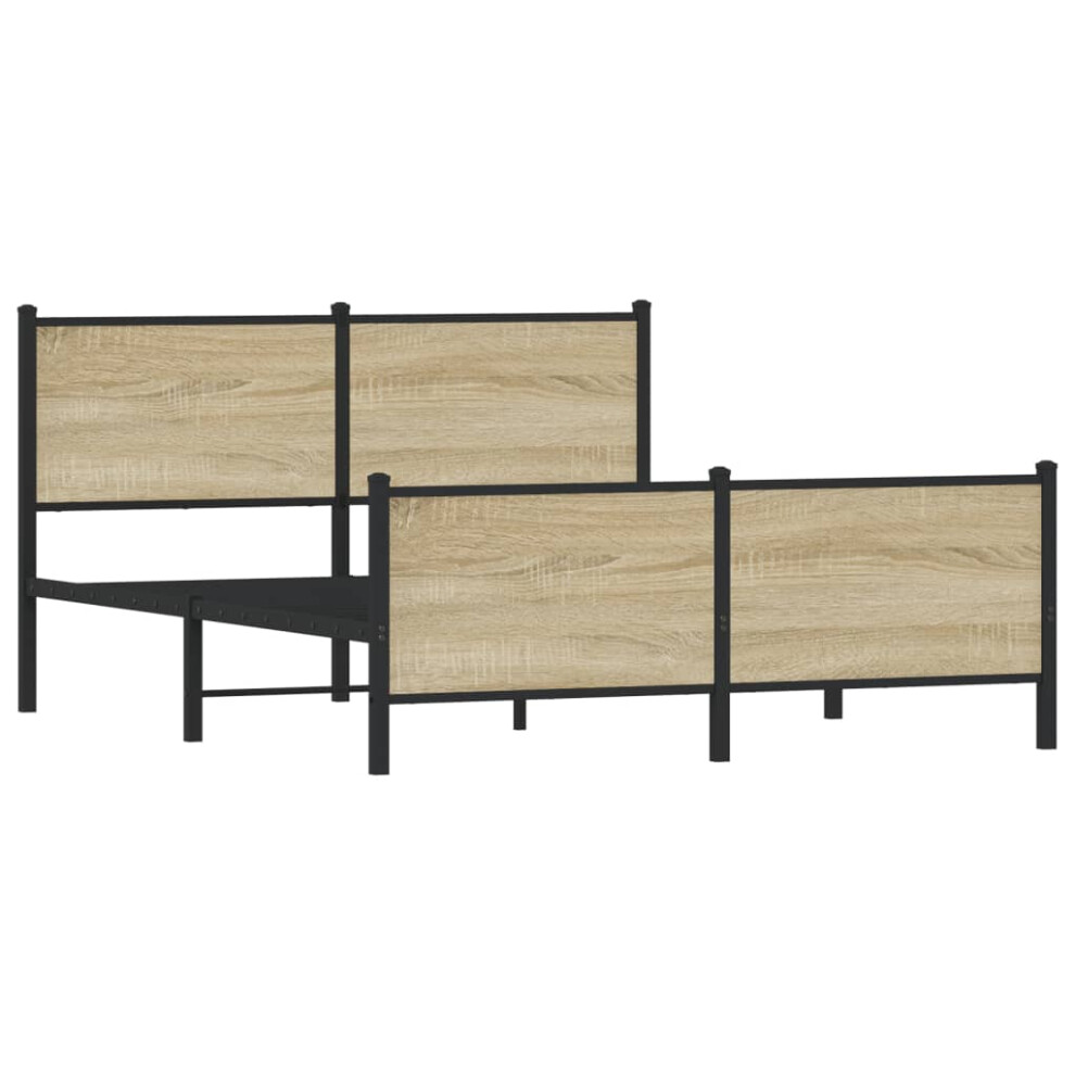 vidaXL Metal Bed Frame with Headboard and Footboard Sonoma Oak 137x190 cm