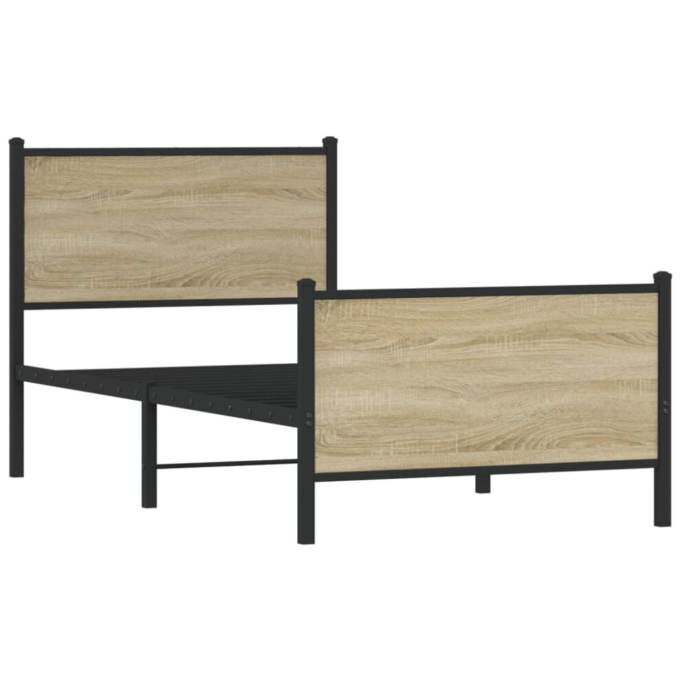 vidaXL Metal Bed Frame with Headboard and Footboard Bed Sonoma Oak 90x200 cm