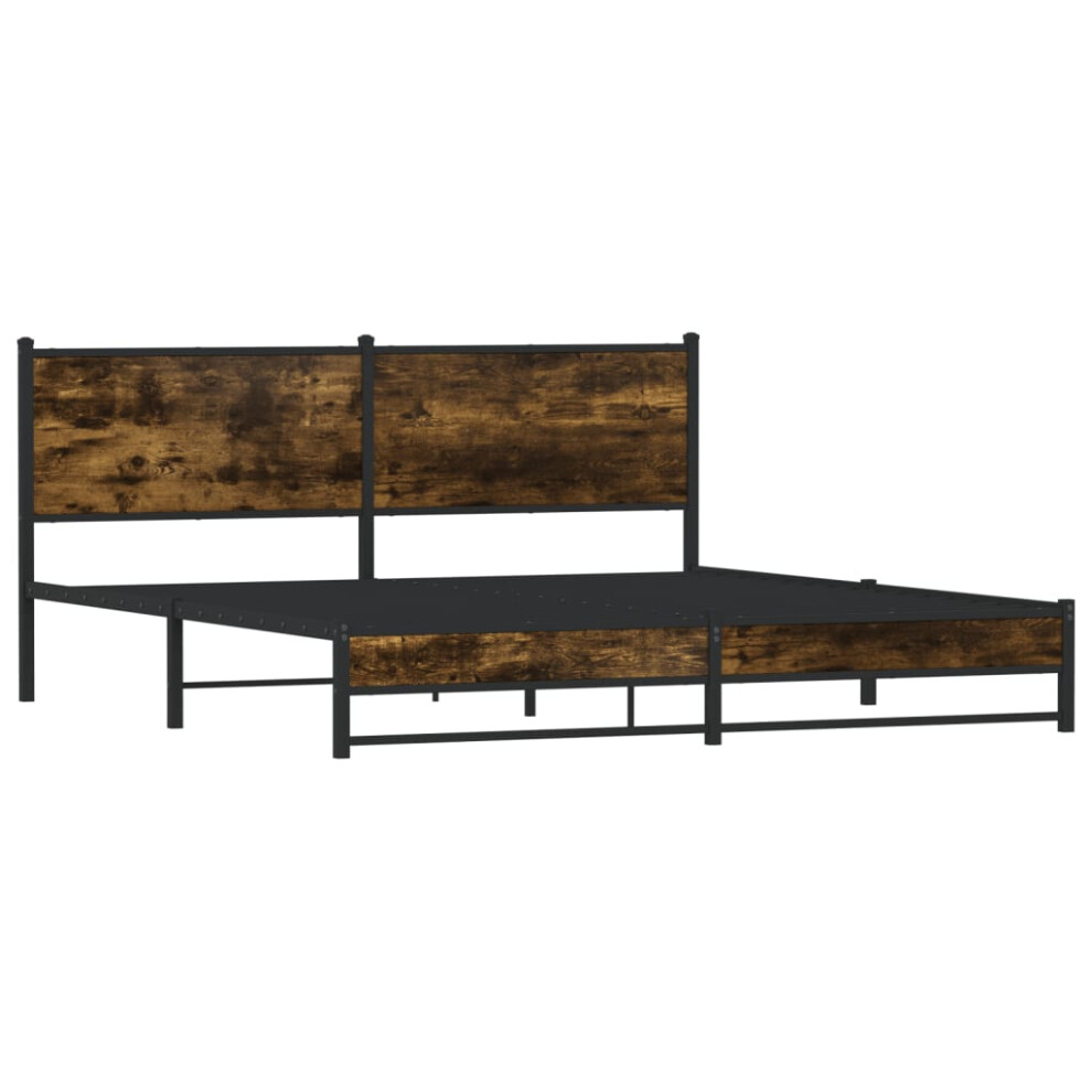 Vidaxl Metal Bed Frame With Headboard Bed Base Bedstead Smoked Oak 160X200 Cm