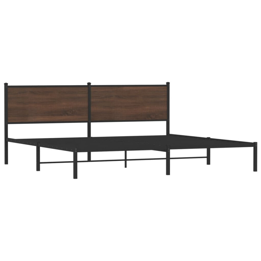 Vidaxl Metal Bed Frame With Headboard Bed Base Bedstead Brown Oak 193X203 Cm