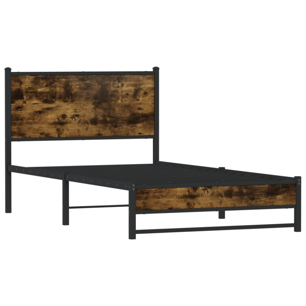 Vidaxl Metal Bed Frame With Headboard Bed Base Bedstead Smoked Oak 107X203 Cm