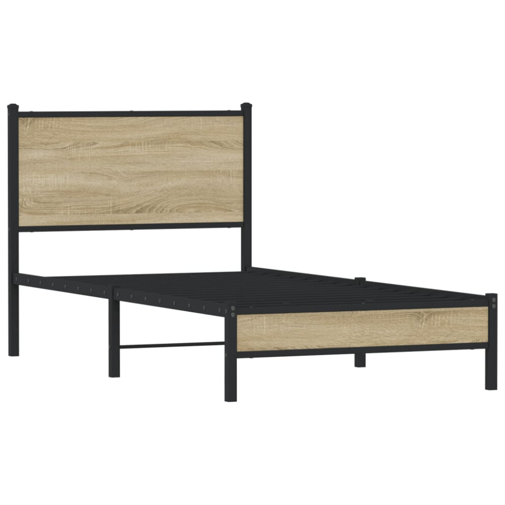 vidaXL Metal Bed Frame with Headboard Bed Base Bedstead Sonoma Oak 90x200 cm