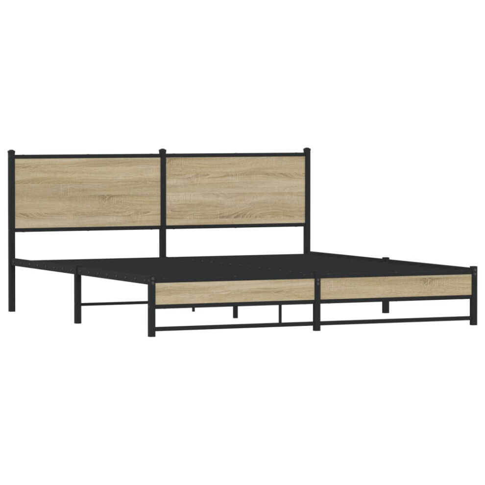 vidaXL Metal Bed Frame with Headboard Bed Base Bedstead Sonoma Oak 160x200 cm