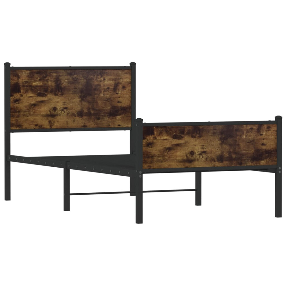 Vidaxl Metal Bed Frame With Headboard & Footboard Smoked Oak 90X190 Cm Single
