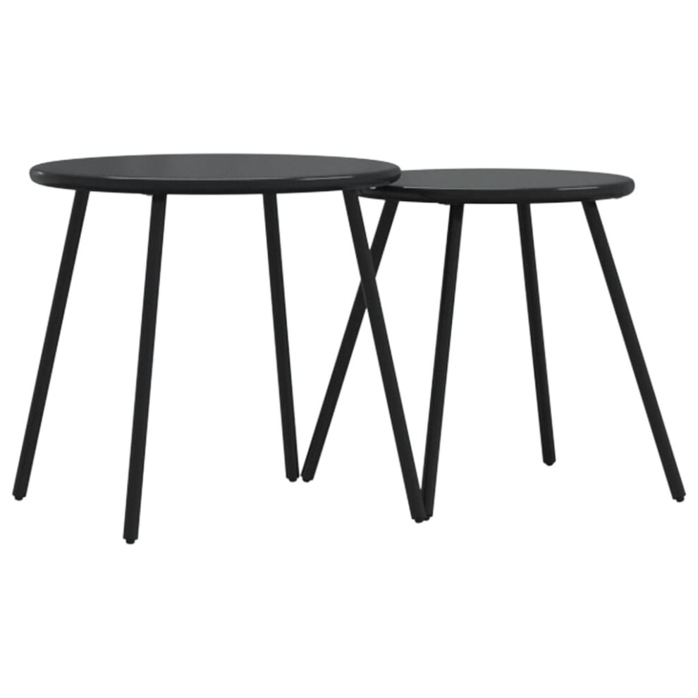 vidaXL Garden Coffee Tables Dining Table 2 pcs Round Black Powder-coated Steel