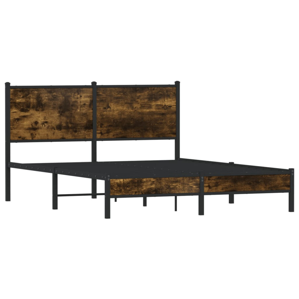 vidaXL Metal Bed Frame with Headboard Bed Smoked Oak 150x200 cm King Size