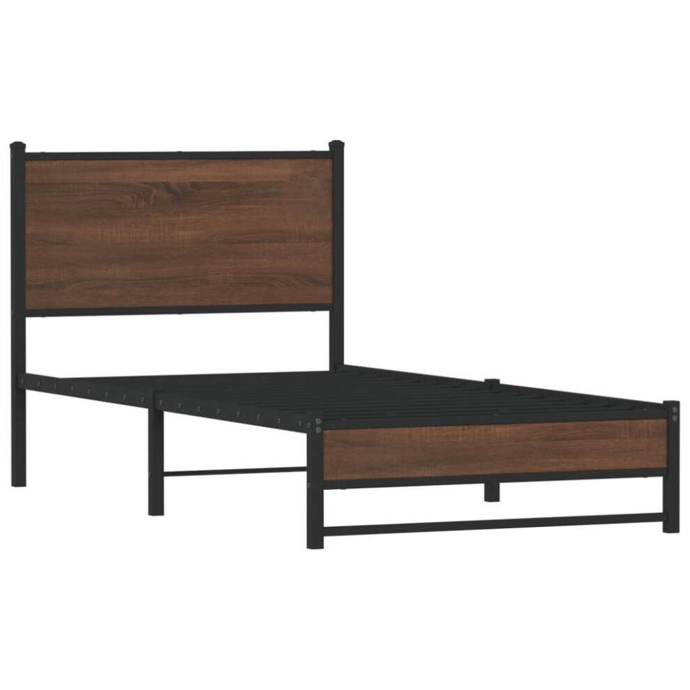 vidaXL Metal Bed Frame with Headboard Bed Base Brown Oak 90x190 cm Single