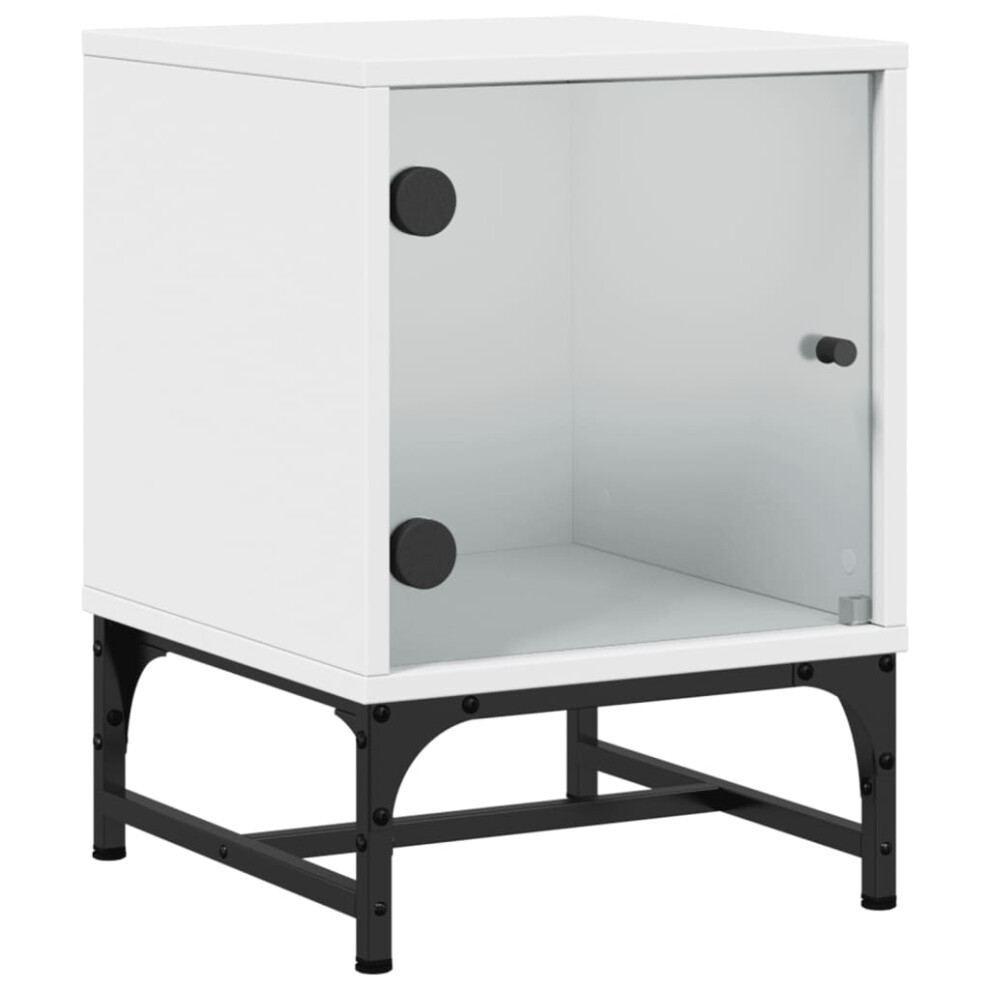 Vidaxl Bedside Cabinet With Glass Door Nightstand Bed Table End Table White