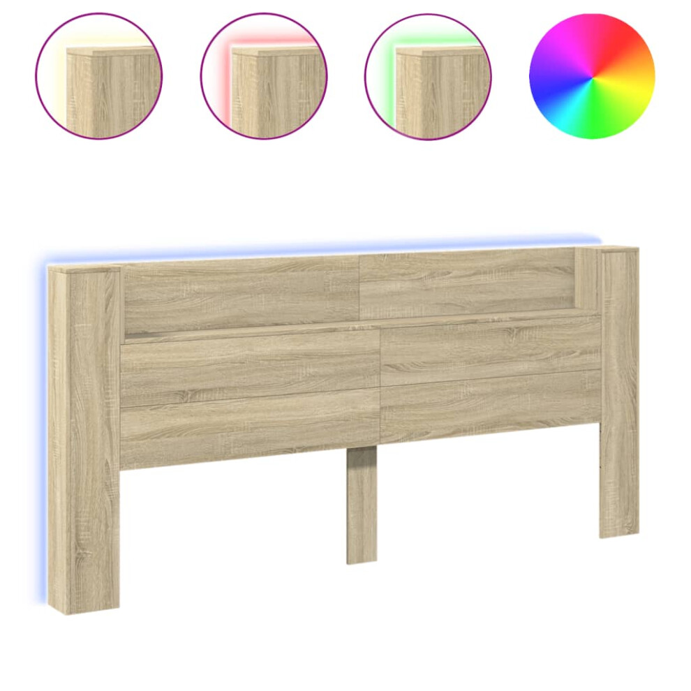 vidaXL Headboard Cabinet With LED Bed Headboard Sonoma Oak 220x16.5x103.5 Cm