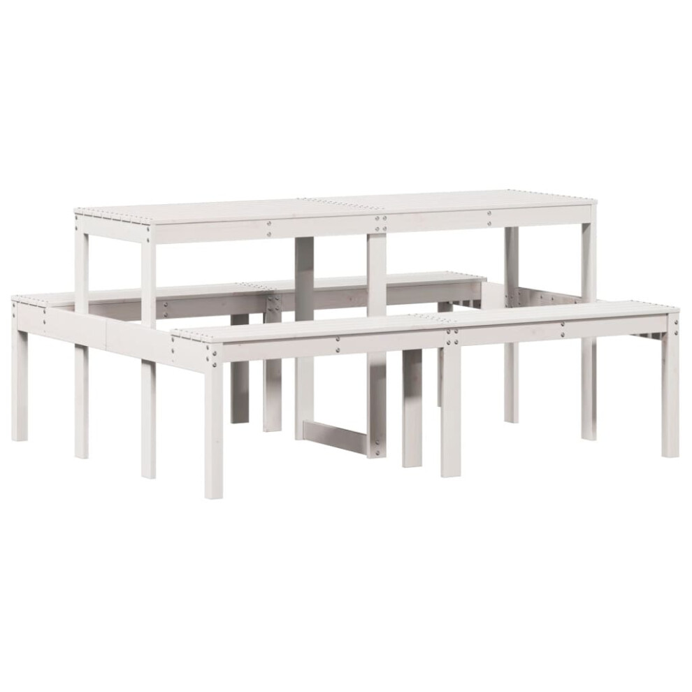 vidaXL Picnic Table Outdoor Dining Table Garden Table White Solid Wood Pine