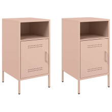 vidaXL Bedside Cabinets Bedroom Nightstand Bed Side Table 2 pcs Pink Steel