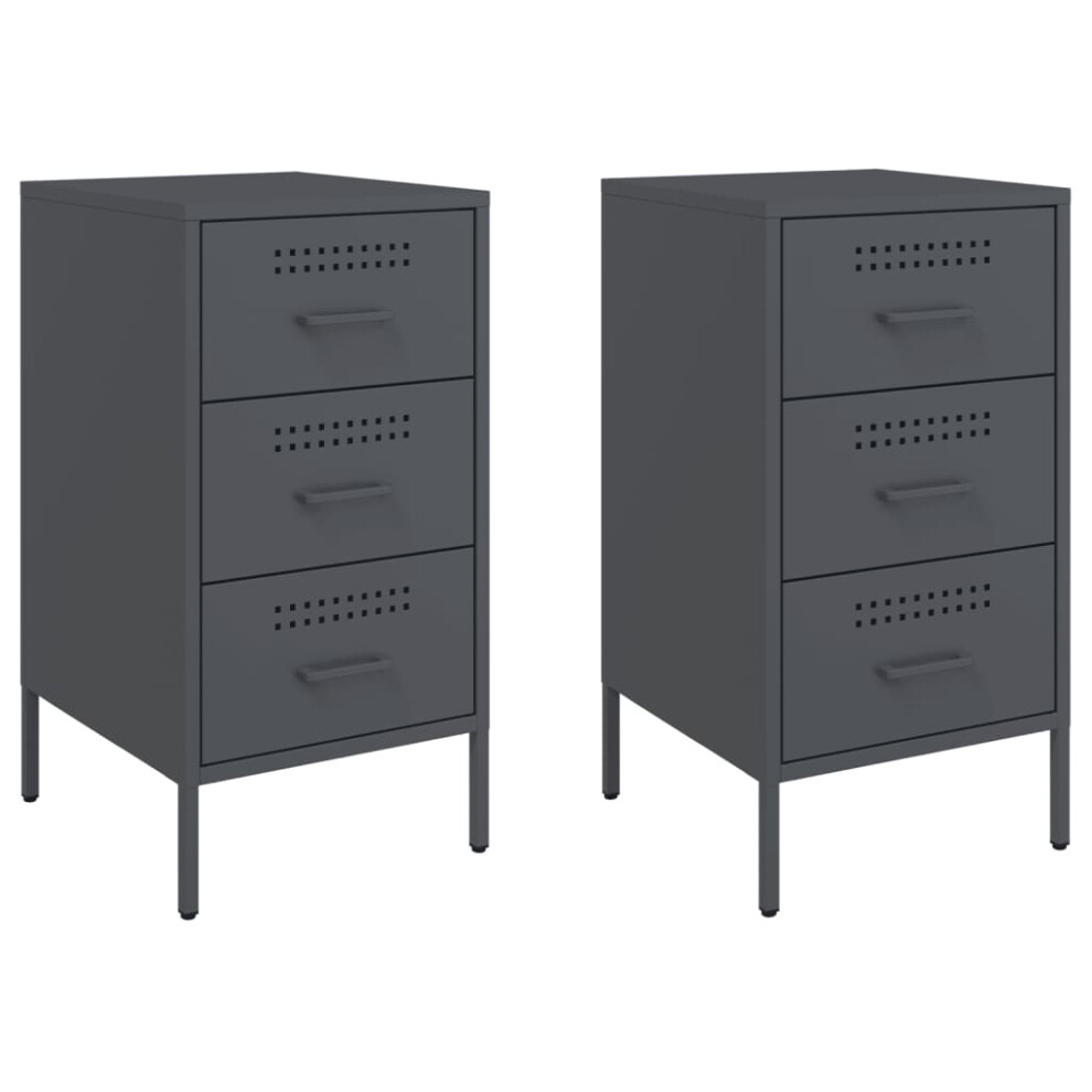 vidaXL Bedside Cabinets Bed Side Table 2 pcs Anthracite Cold-rolled Steel