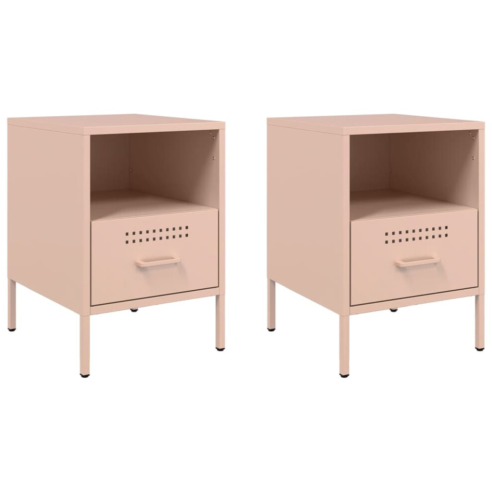 vidaXL Bedside Cabinets Bed Cabinet Nightstand 2 pcs Pink Cold-rolled Steel