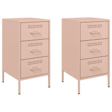 vidaXL Bedside Cabinets Bedroom Nightstand Bed Side Table 2 pcs Pink Steel