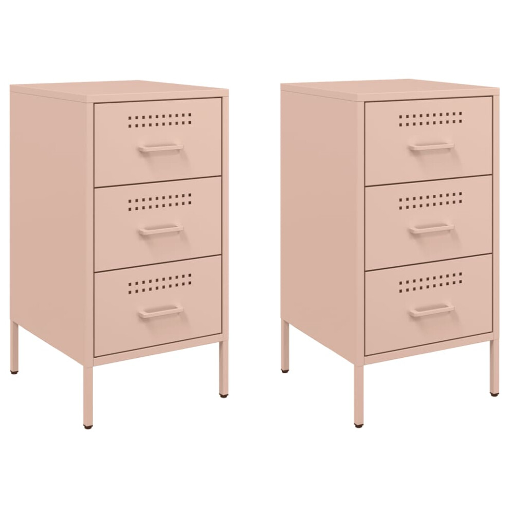 vidaXL Bedside Cabinets Bed Cabinet Nightstand 2 pcs Pink Cold-rolled Steel