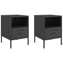 vidaXL Bedside Cabinets Bedroom Nightstand Bed Side Table 2 pcs Black Steel