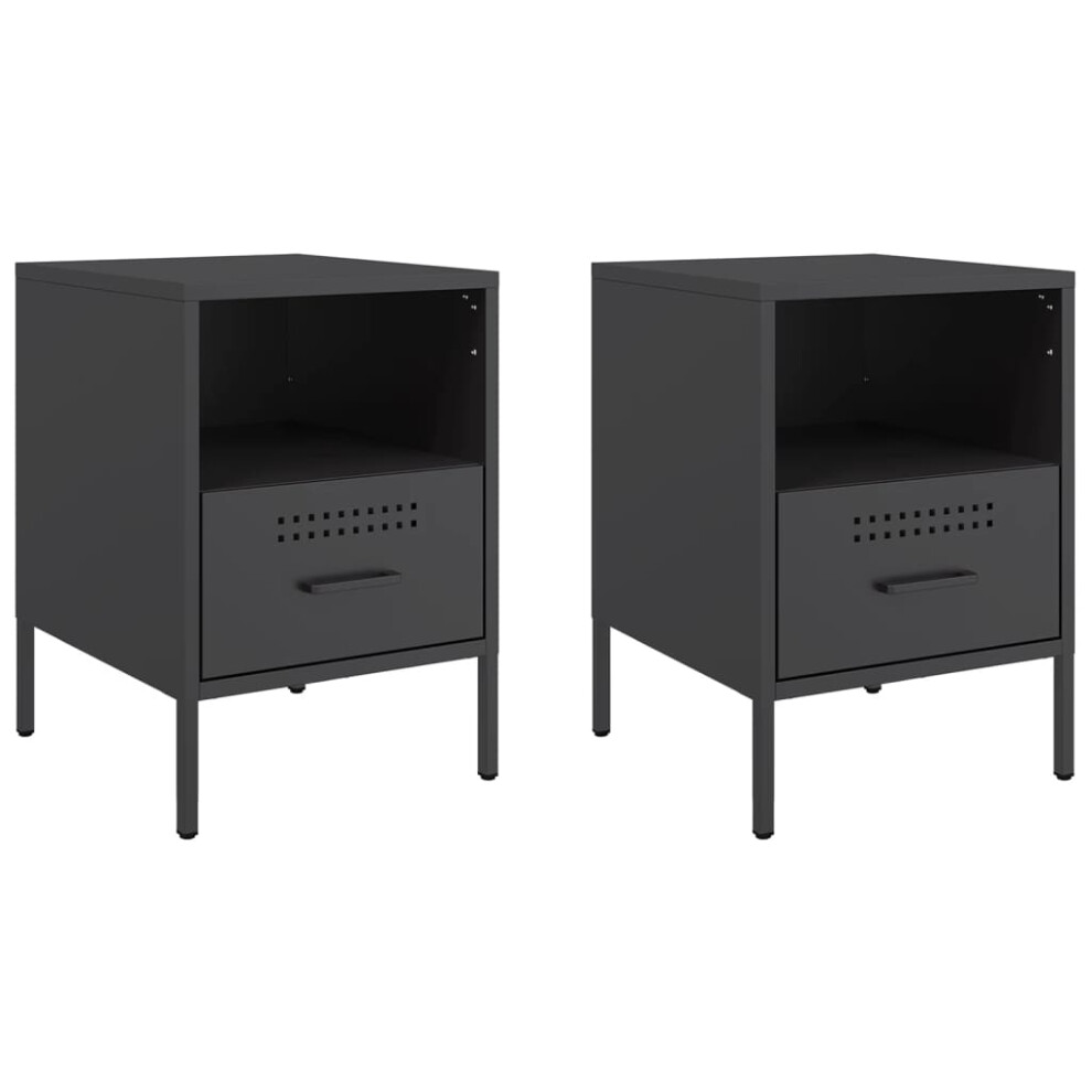 Vidaxl Bedside Cabinets Bedroom Nightstand Bed Side Table 2 Pcs Black Steel