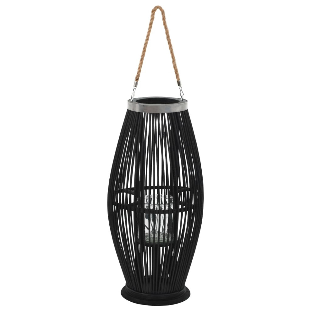 vidaXL Hanging Candle Lantern Holder Bamboo Black Hanging Lighting Fixture