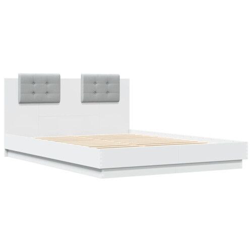 VidaXL vidaXL Bed Frame with Headboard Home Bed Base White 140x200 cm Engineered Wood 1