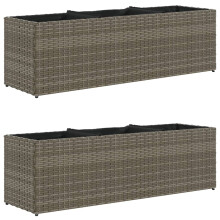 vidaXL Garden Planters with 3 Pots Flower Pot Plant Pot 2 pcs Grey Poly Rattan