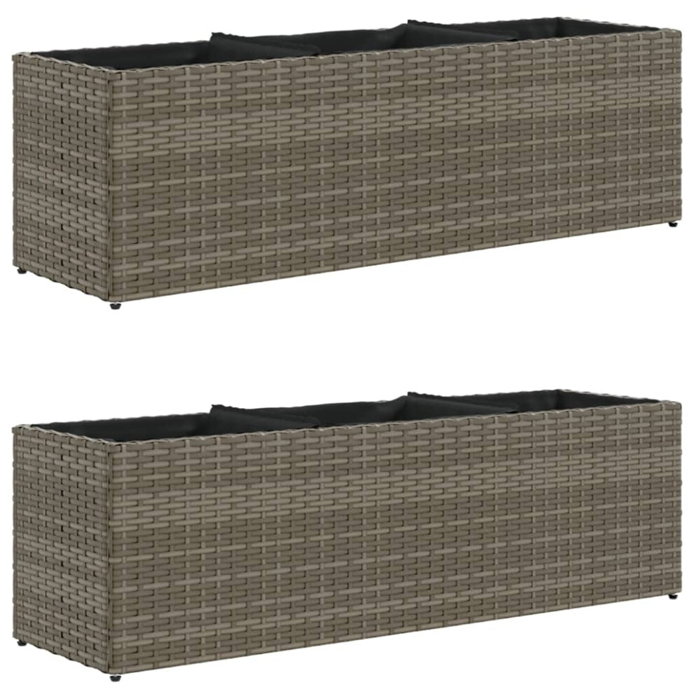 Vidaxl Garden Planters With 3 Pots Flower Pot Plant Pot 2 Pcs Grey Poly Rattan