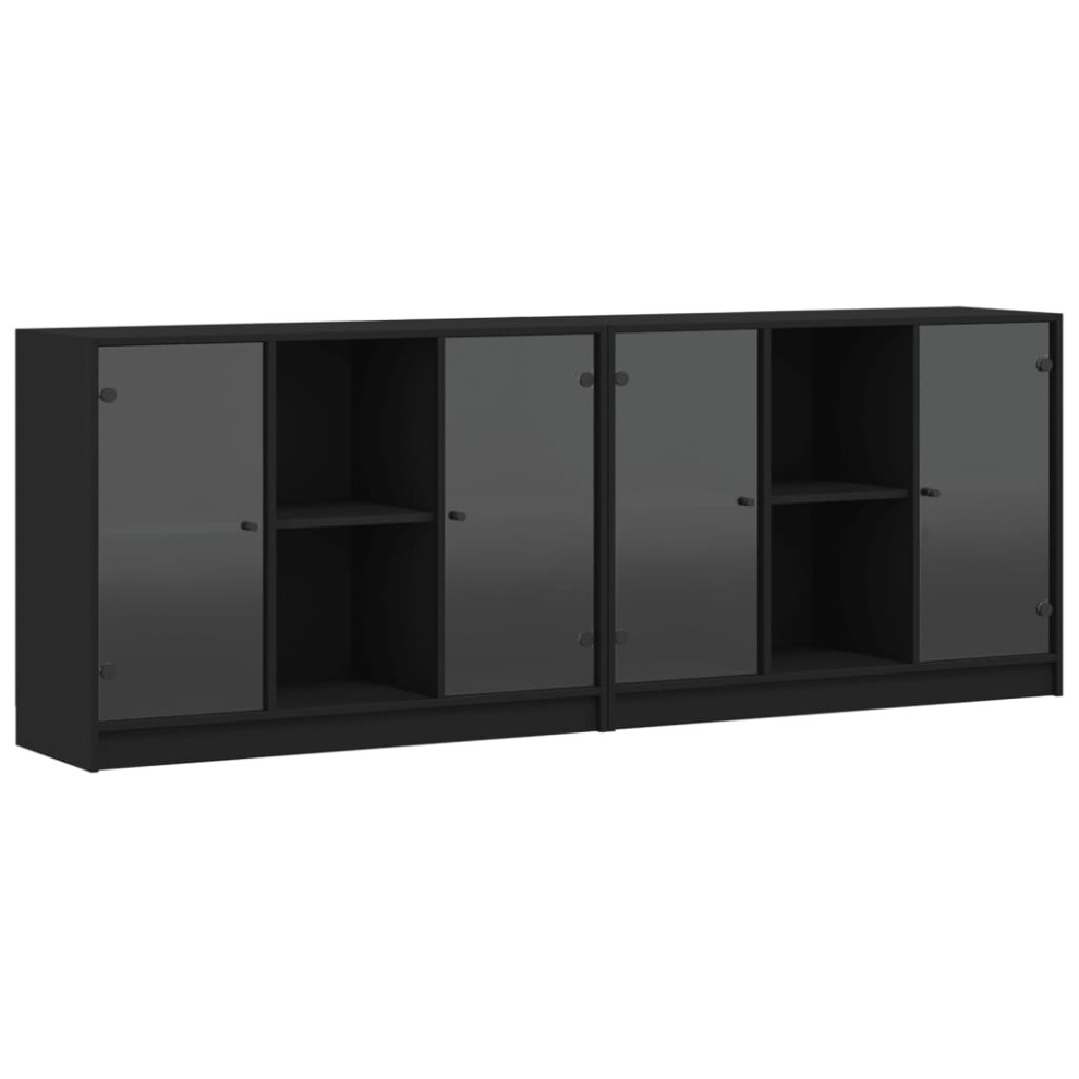 vidaXL Bookcase with Doors Bookshelf Cabinet Highboard Black Engineered Wood