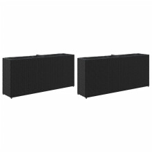 vidaXL Garden Planters with 2 Pots Flower Pot Plant Pot 2pcs Black Poly Rattan