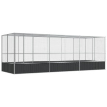 vidaXL Aviary with Extension Bird Cage Walk In Chicken Run Coop Silver Steel