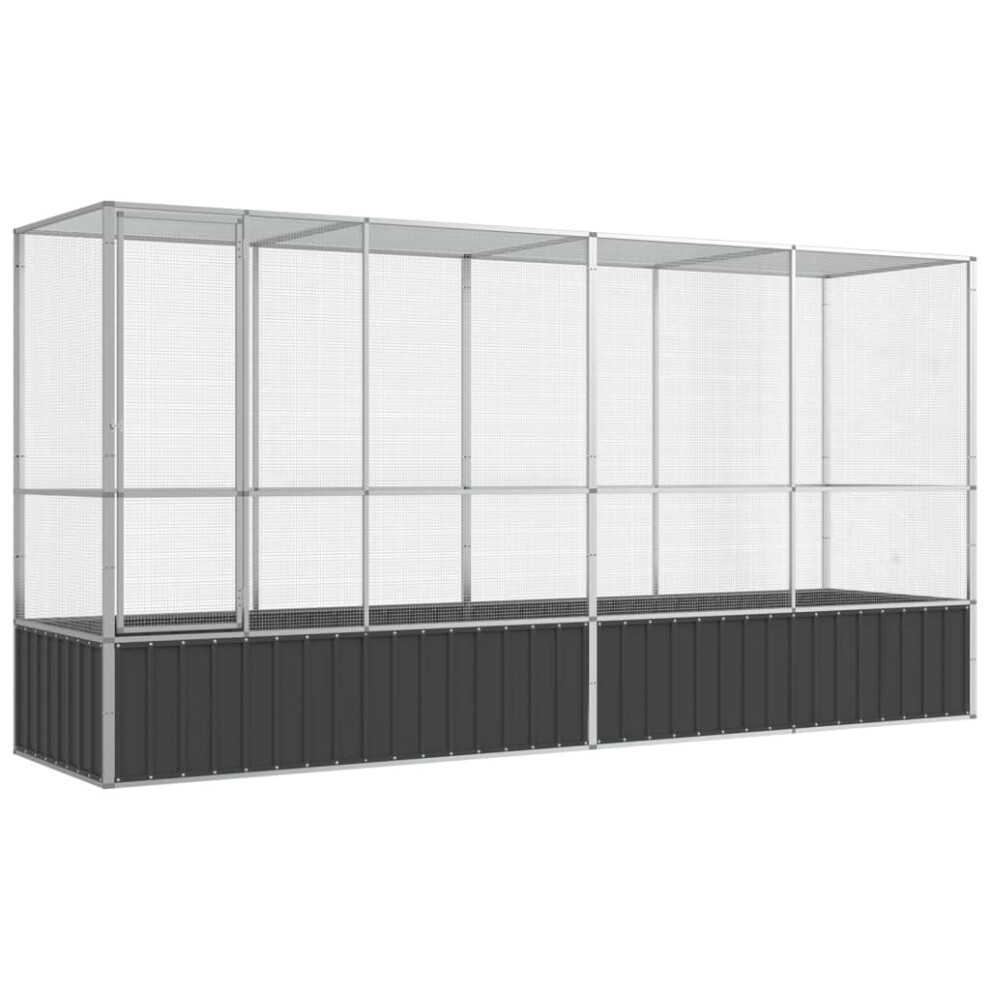 vidaXL Aviary with Extension Bird Cage Walk In Chicken Run Coop Silver Steel