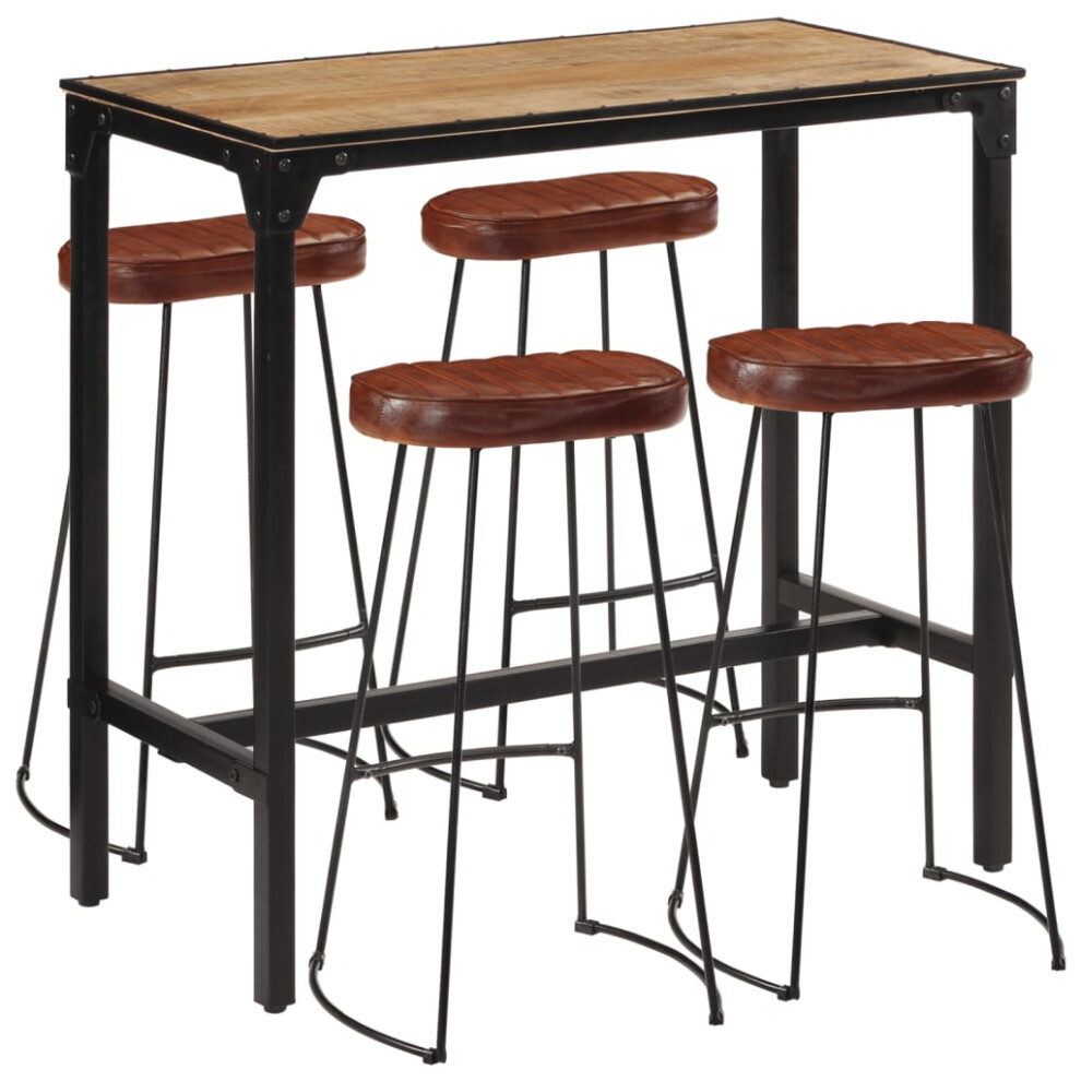vidaXL Bar Set 5 Piece Bar Table and Chairs Solid Rough Wood Mango and Metal