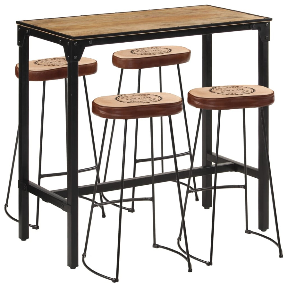 vidaXL Bar Set 5 Piece Bar Table and Chairs Solid Rough Wood Mango and Metal