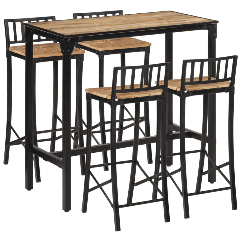 vidaXL Bar Set 5 Piece Bar Table And Chairs Solid Rough Wood Mango And Metal