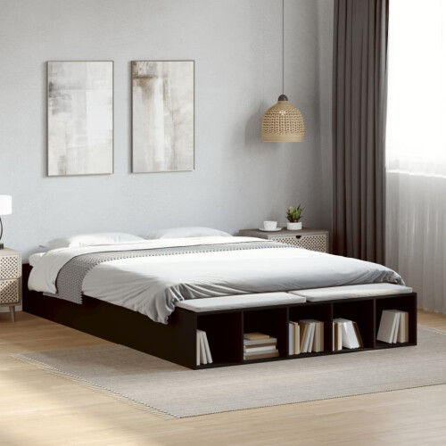 VidaXL vidaXL Bed Frame Bed Base Bedstead Black 150x200 cm King Size Engineered Wood 2