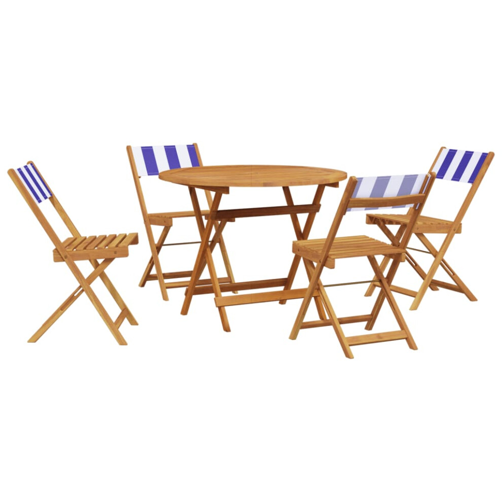 vidaXL Garden Dining Set 5 Piece Chairs Blue And White Fabric And Solid Wood