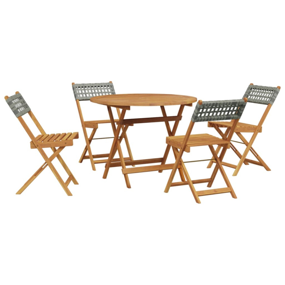 vidaXL Garden Dining Set 5 Piece Table & Chair Grey Poly Rattan And Solid Wood