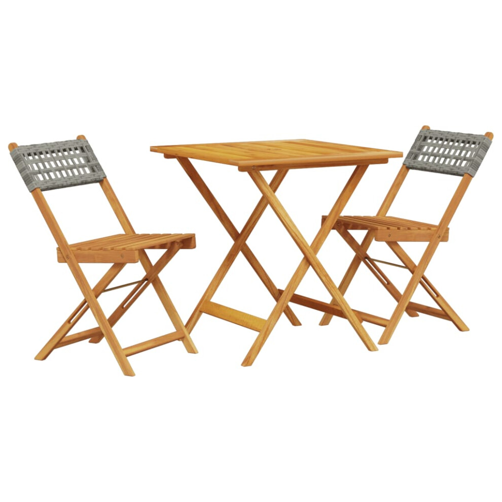 Vidaxl Bistro Set 3 Piece Outdoor Bar Set Grey Poly Rattan And Solid Wood