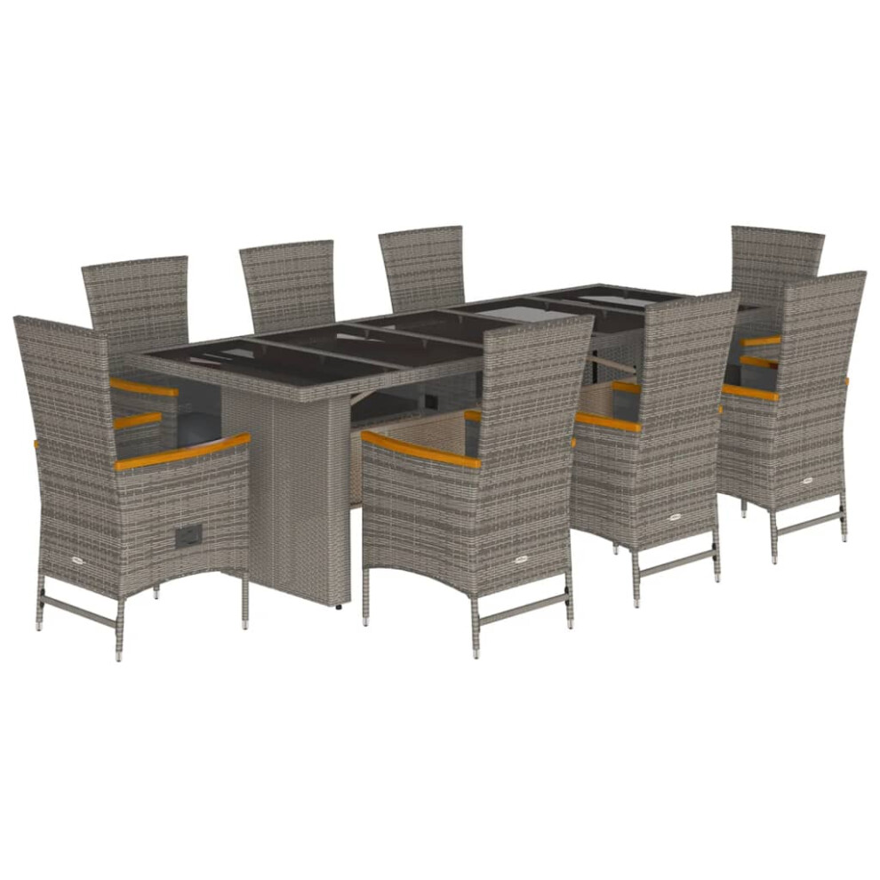 vidaXL Garden Dining Set 9 Piece With Cushions Table & Chair Grey Poly Rattan